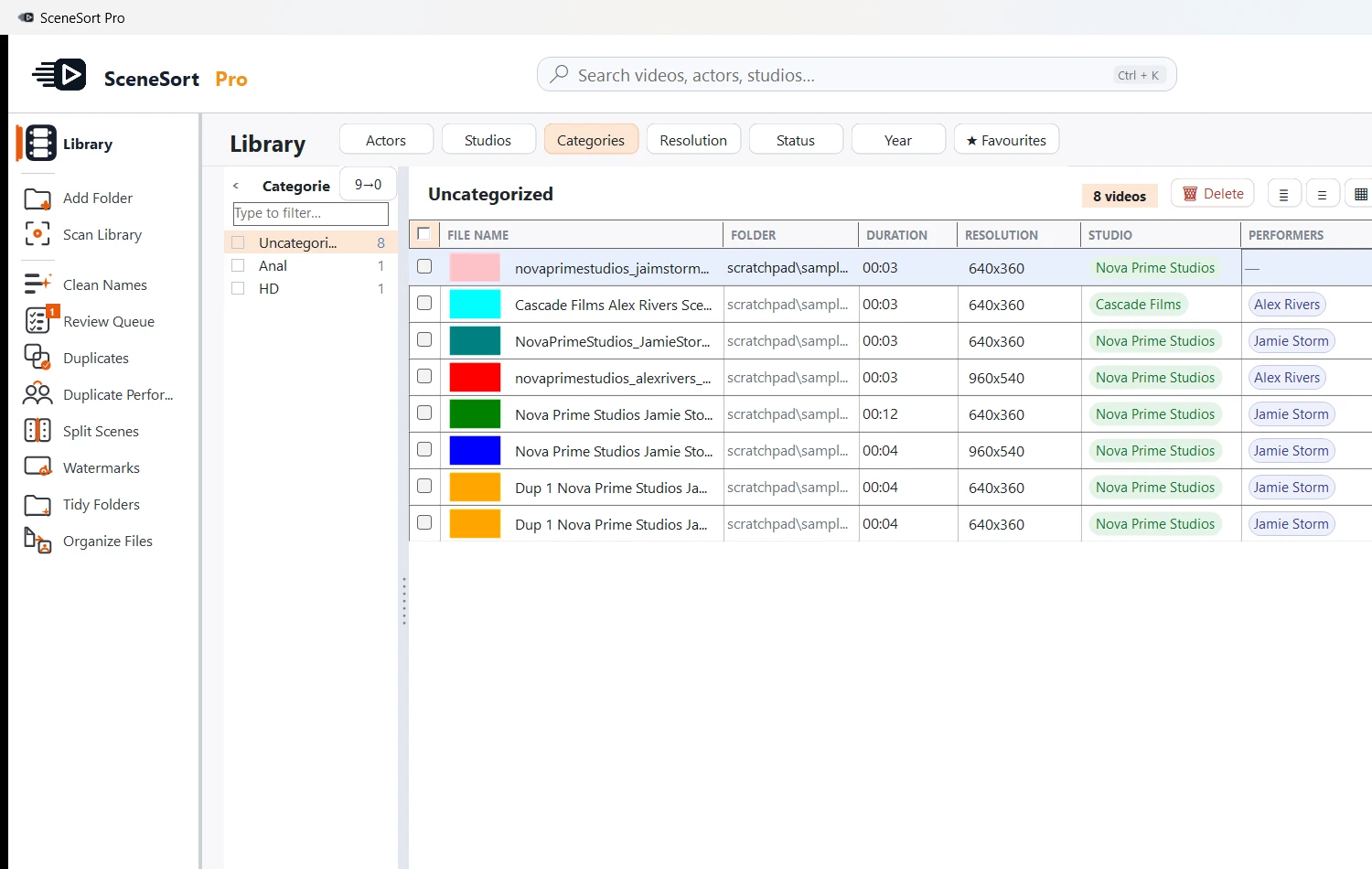 Browsing and filtering the library by category