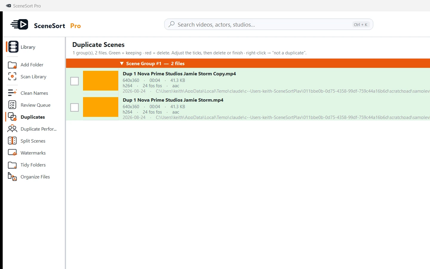 Duplicate detection grouping copies with match scores
